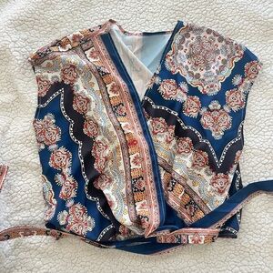 SHEIN Blue and Red Paisley Blouse